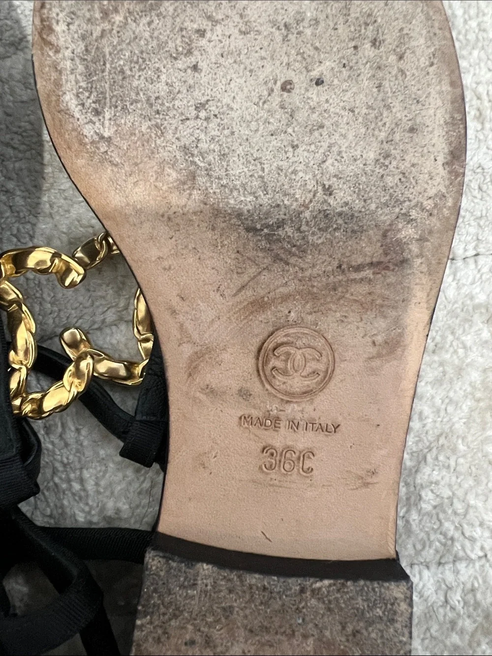 CHANEL Black & Cream Crystal CC Thong Sandals